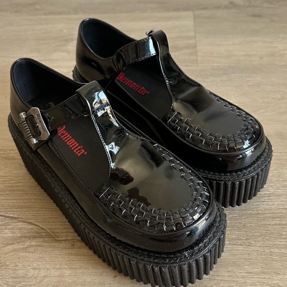 Demonia Black Patent Leather Platform Mary Jane Creepers Gothic Shoes